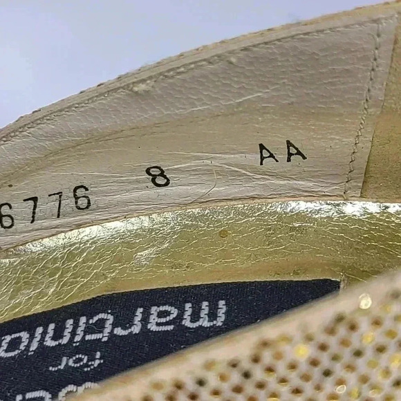 Vintage Stuart Weitzman Martinique Gold Glitter Pointed Toe Stiletto Heels 7.5 - Picture 15 of 16